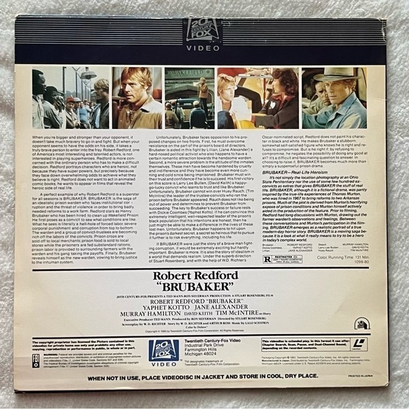 BRUBAKER (1982) Vintage LASER VIDEODISC - Picture 2 of 3